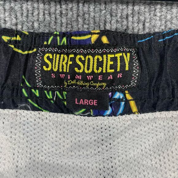 Surf Society Swim Shorts Men's Large Black/Multicolor Doodle AOP Party Beach - Picture 5 of 9